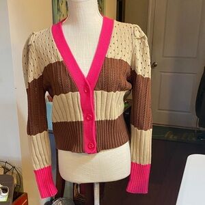 Calligraphie Colorblock V-Neck Cardigan Sweater size medium